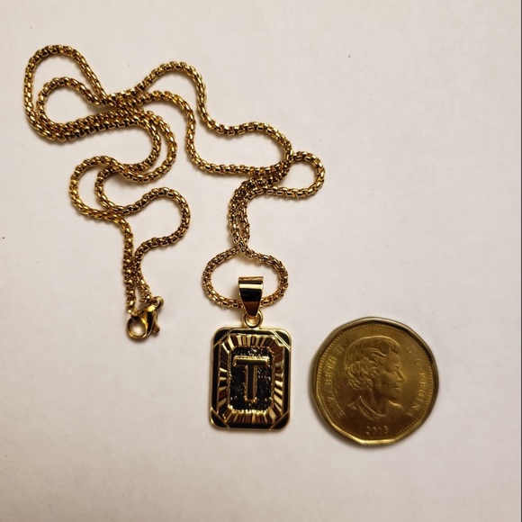 Gold Filled Letter T Pendant 20” Long Necklace - Picture 3 of 5